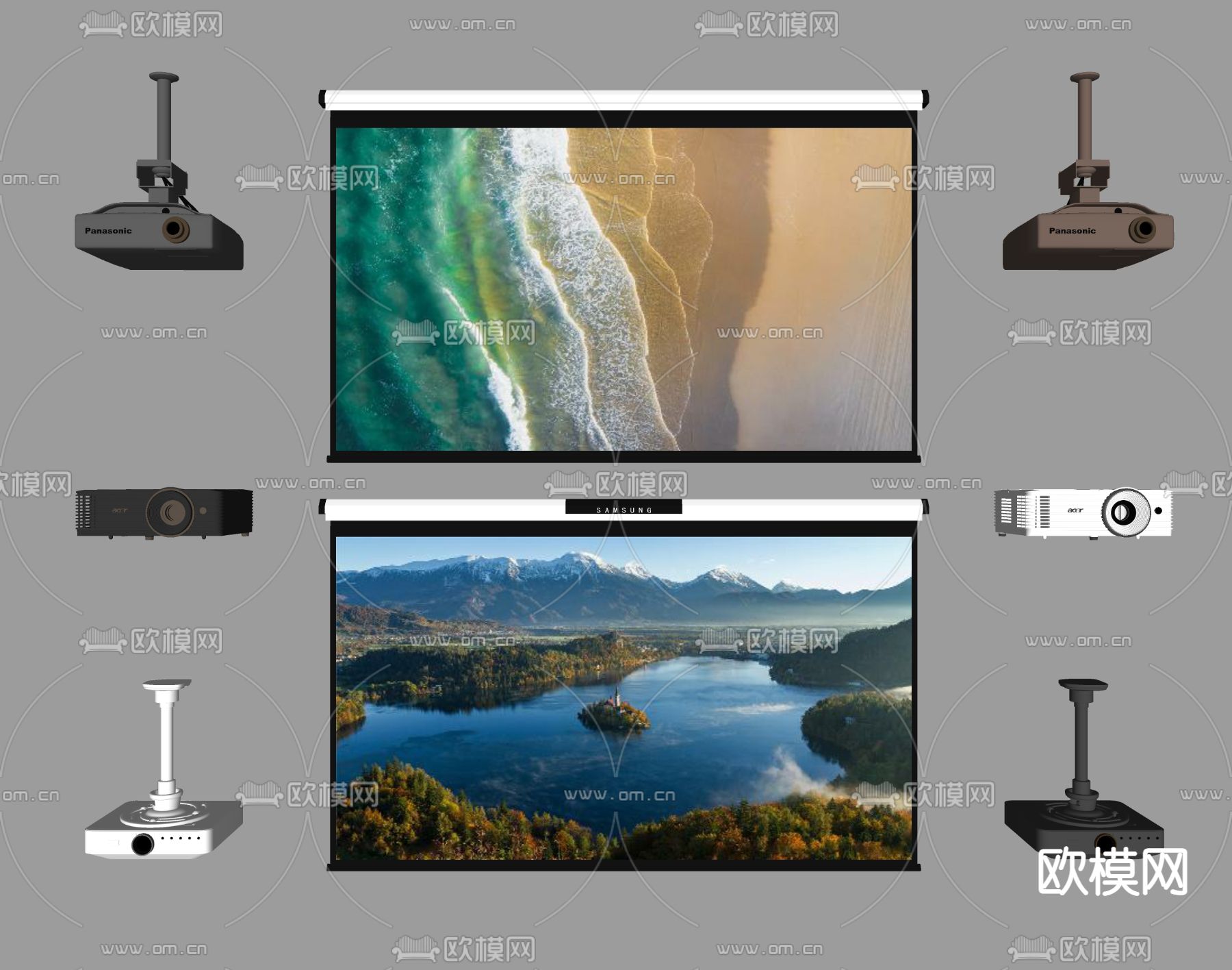 现代投影幕布 投影仪su模型下载（渲染图2）