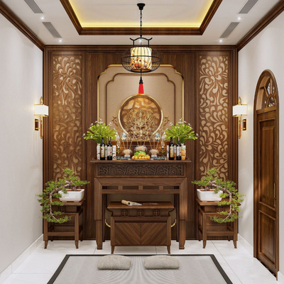  新中式佛堂su模型 