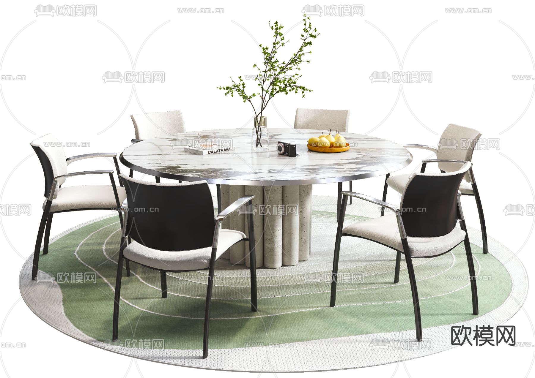 Pertica 现代圆形餐桌椅3d模型下载