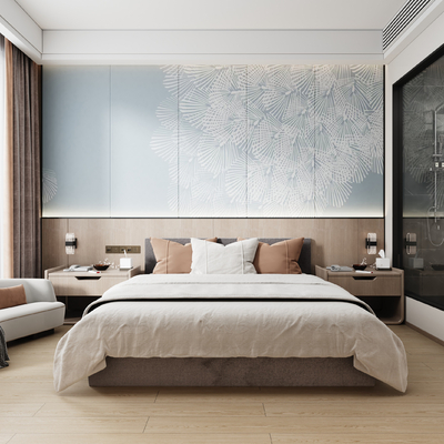  现代酒店客房su模型 