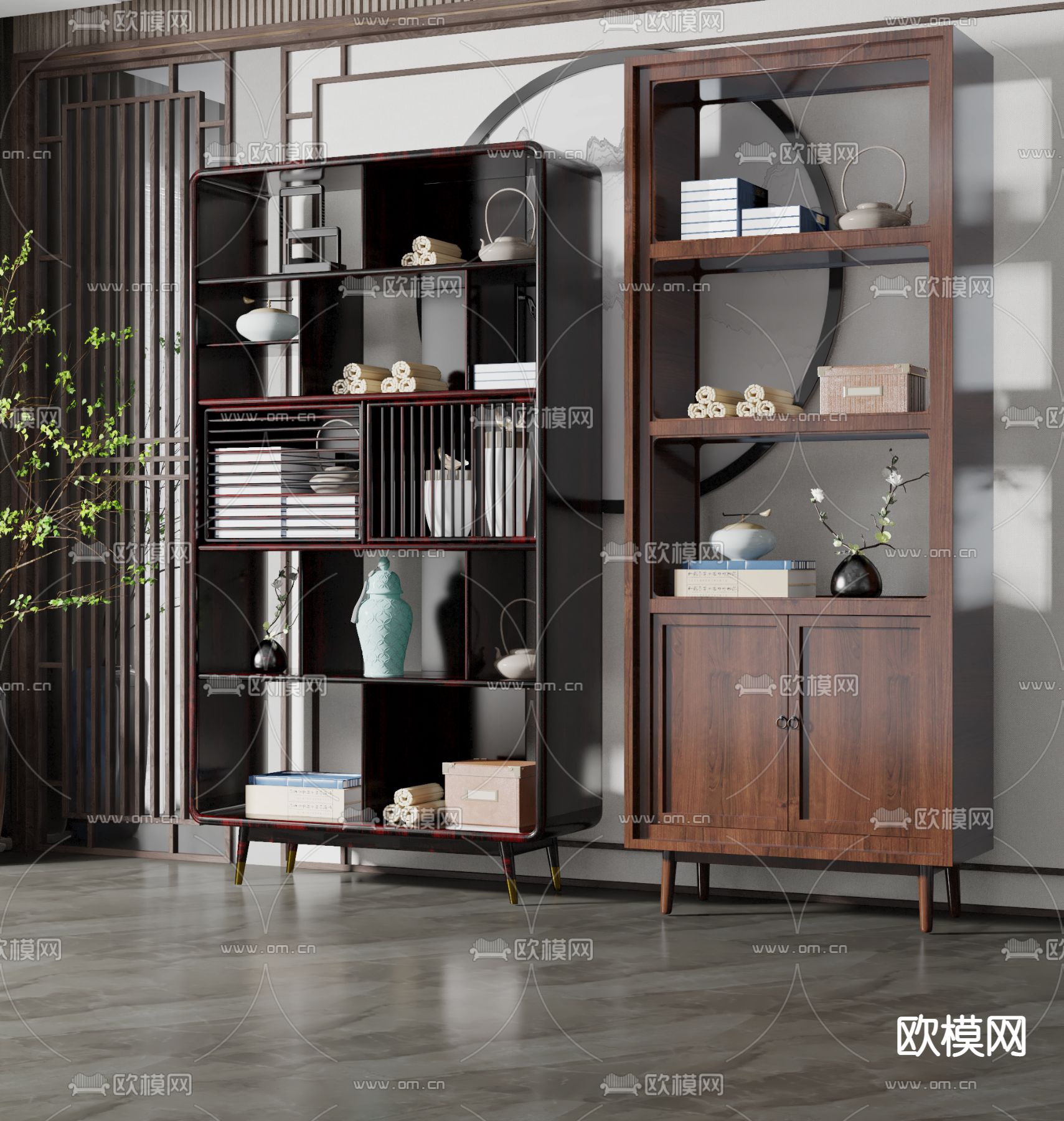 新中式博古架3d模型下载