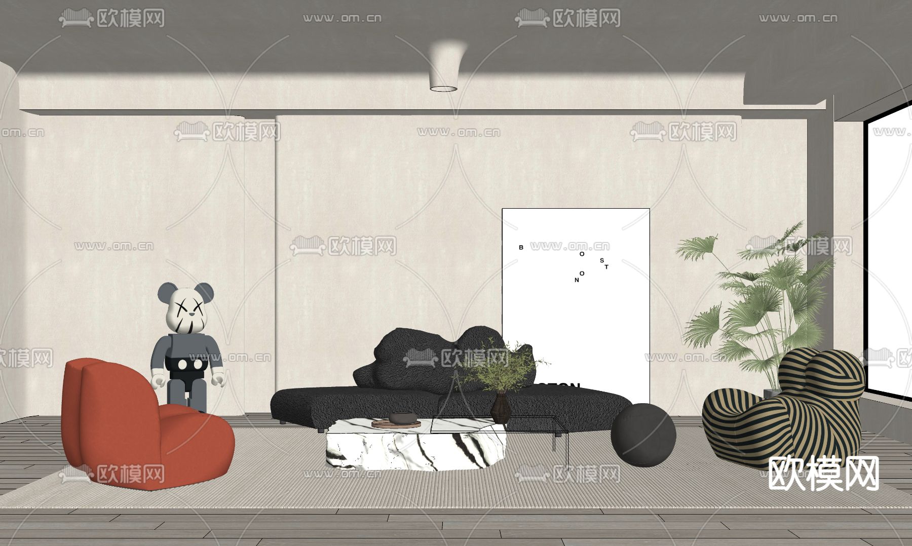 侘寂风客厅su模型