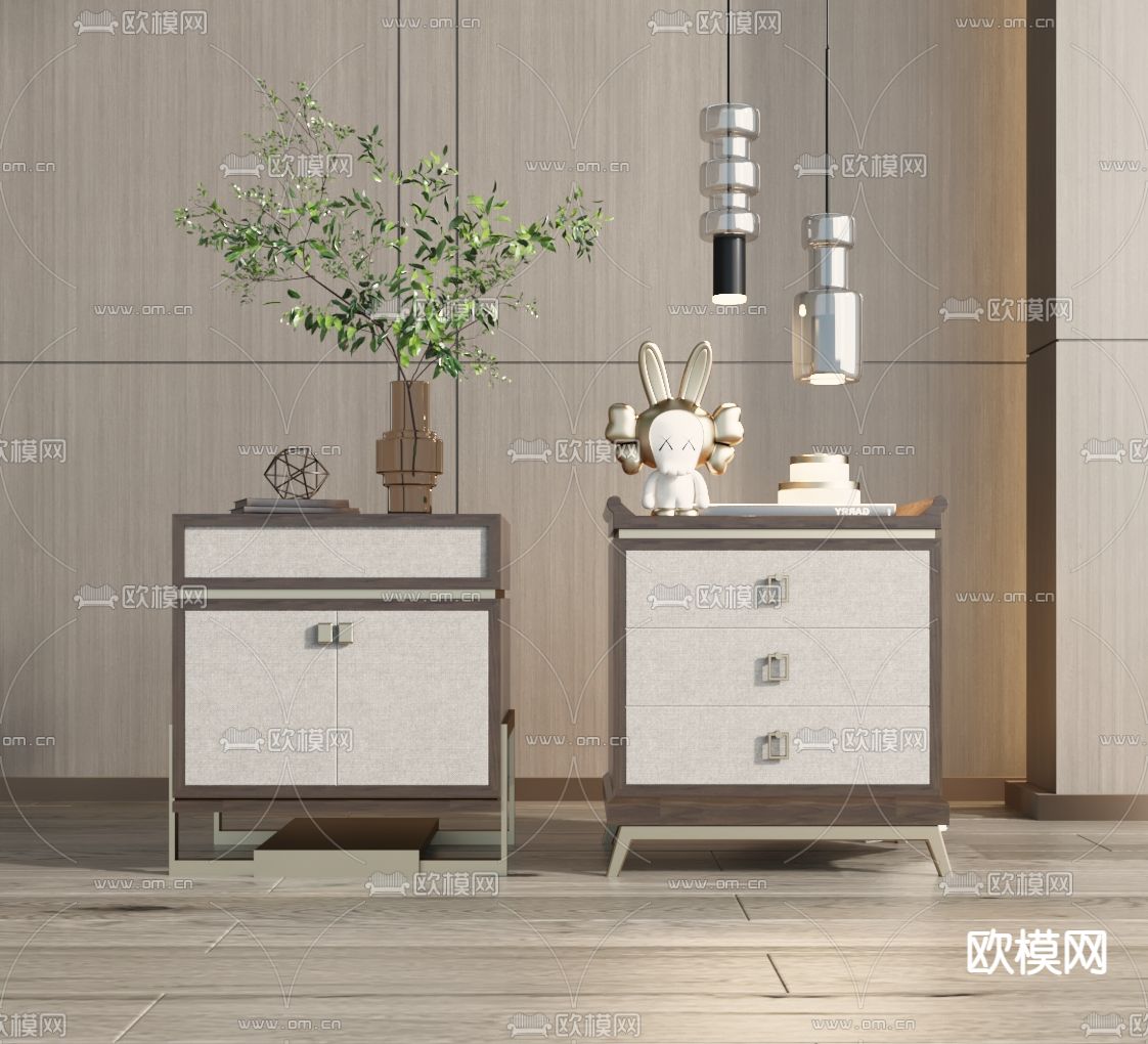 新中式床头柜3d模型下载