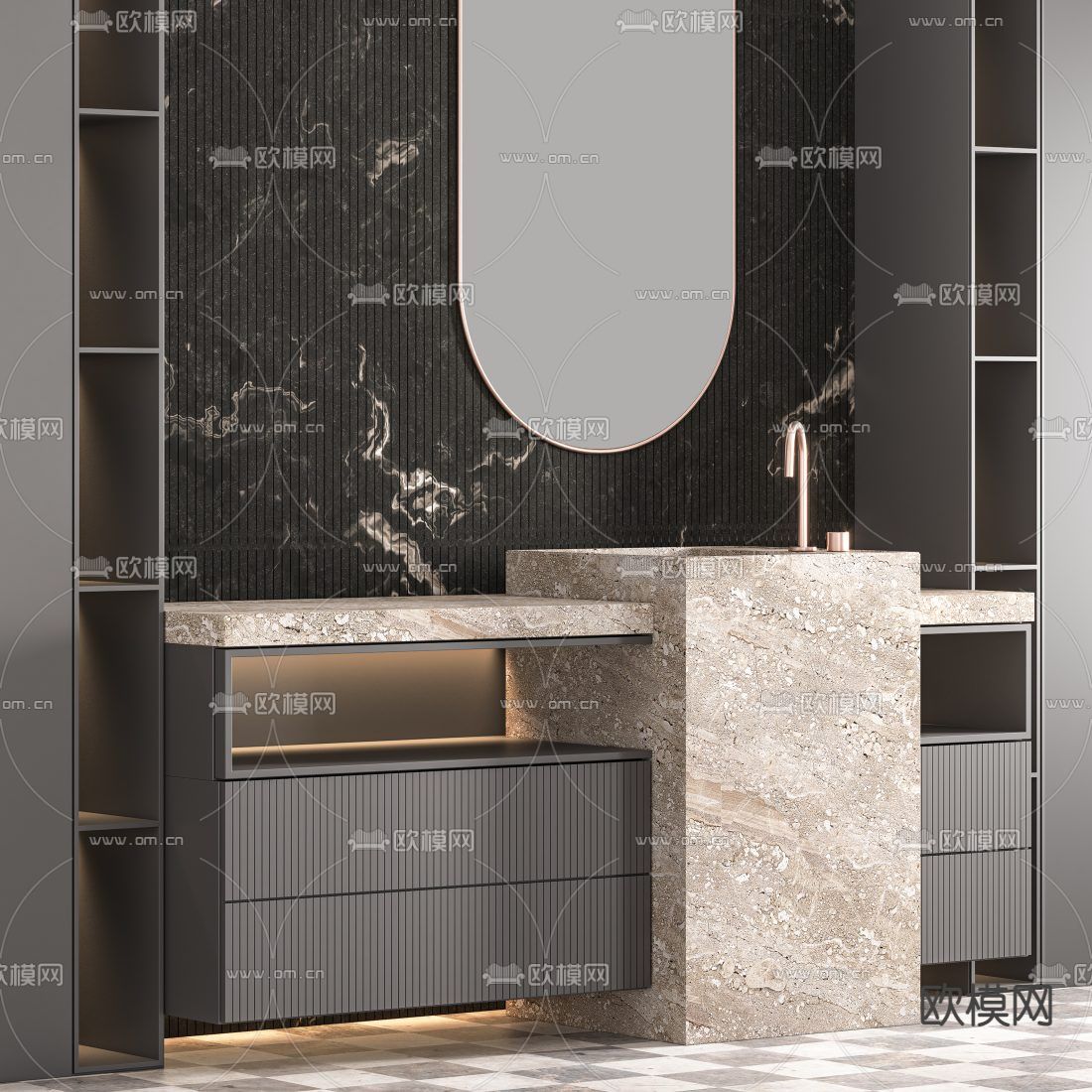 轻奢浴室柜 洗手台3d模型下载（渲染图3）