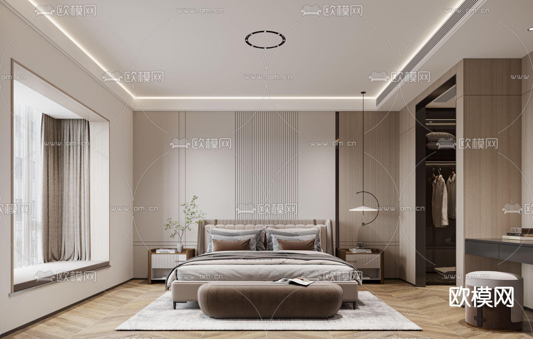 现代卧室 主人房3d模型下载