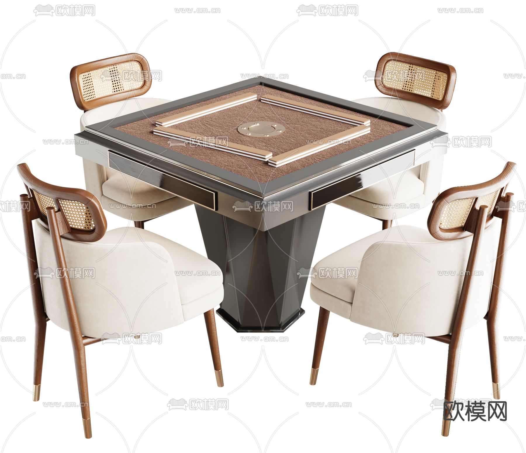 现代麻将桌椅组合su模型下载（渲染图1）