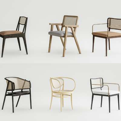 新中式藤编单椅su模型