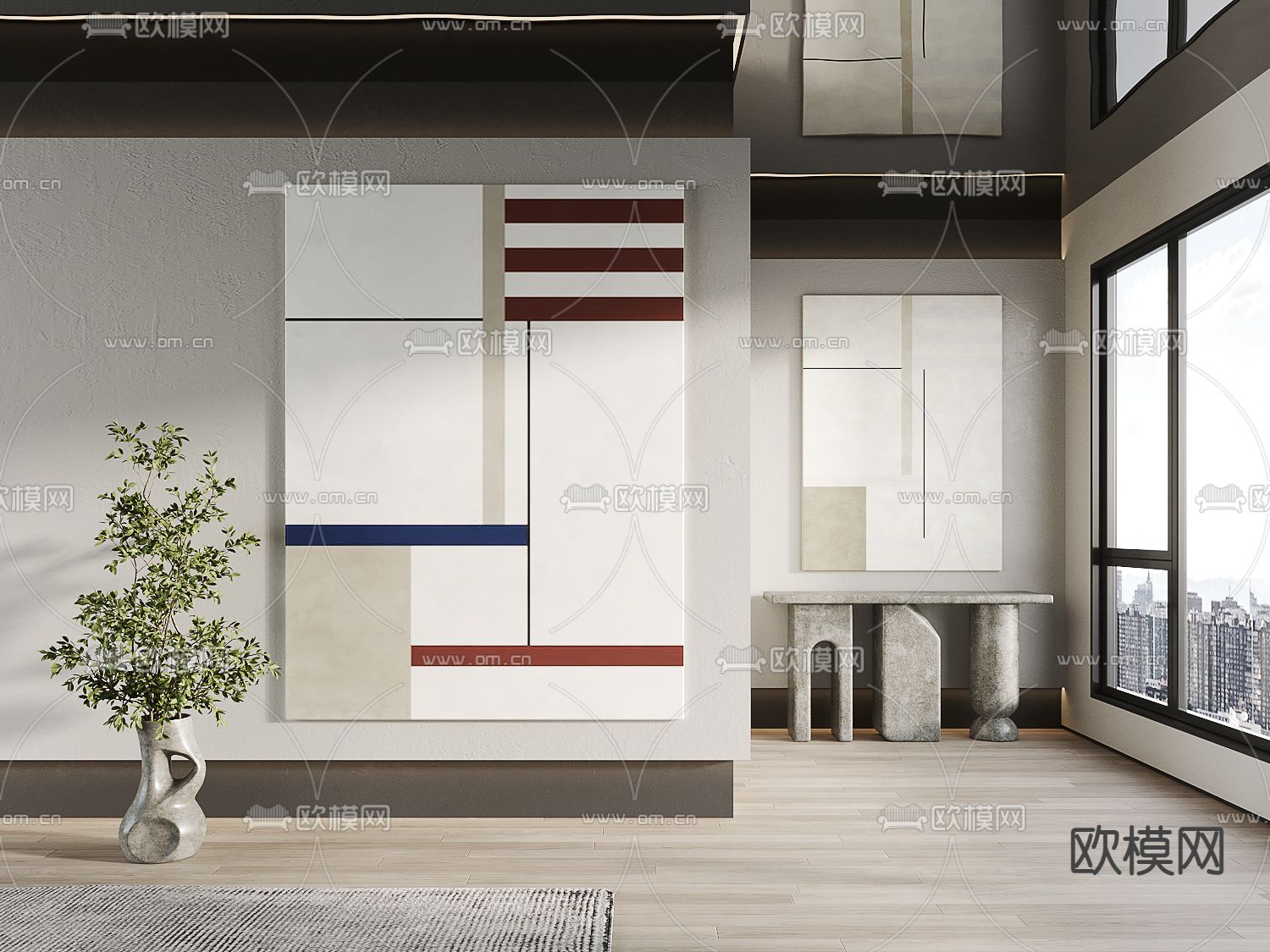 现代抽象挂画su模型下载（渲染图1）