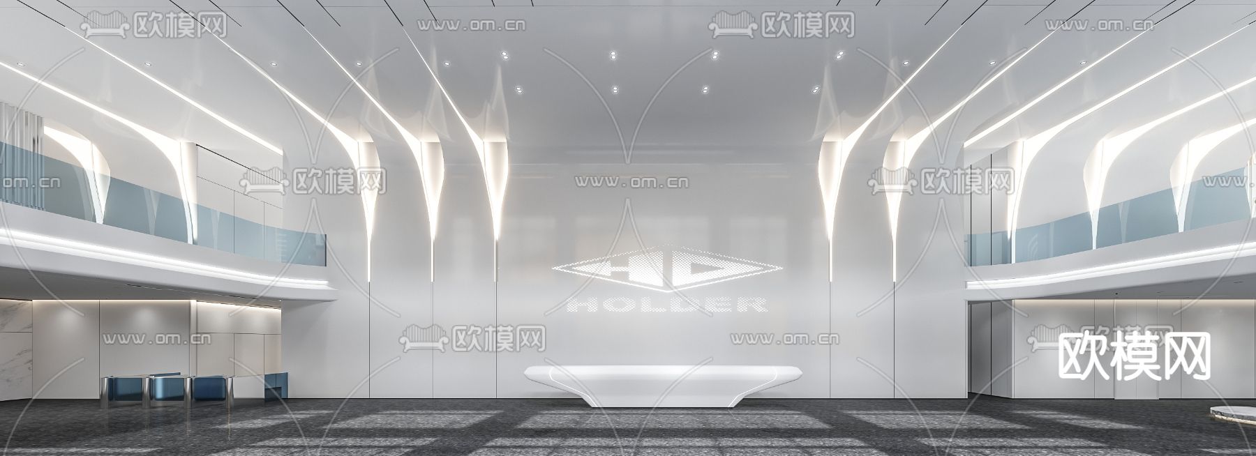 现代办公楼大堂 商务大堂3d模型下载（渲染图1）