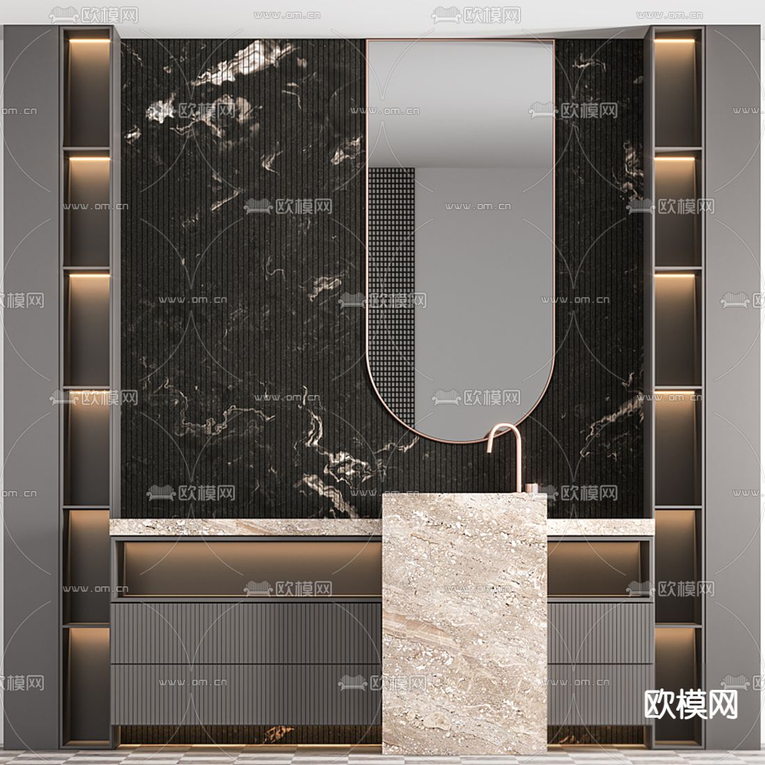 轻奢浴室柜 洗手台3d模型下载（渲染图1）