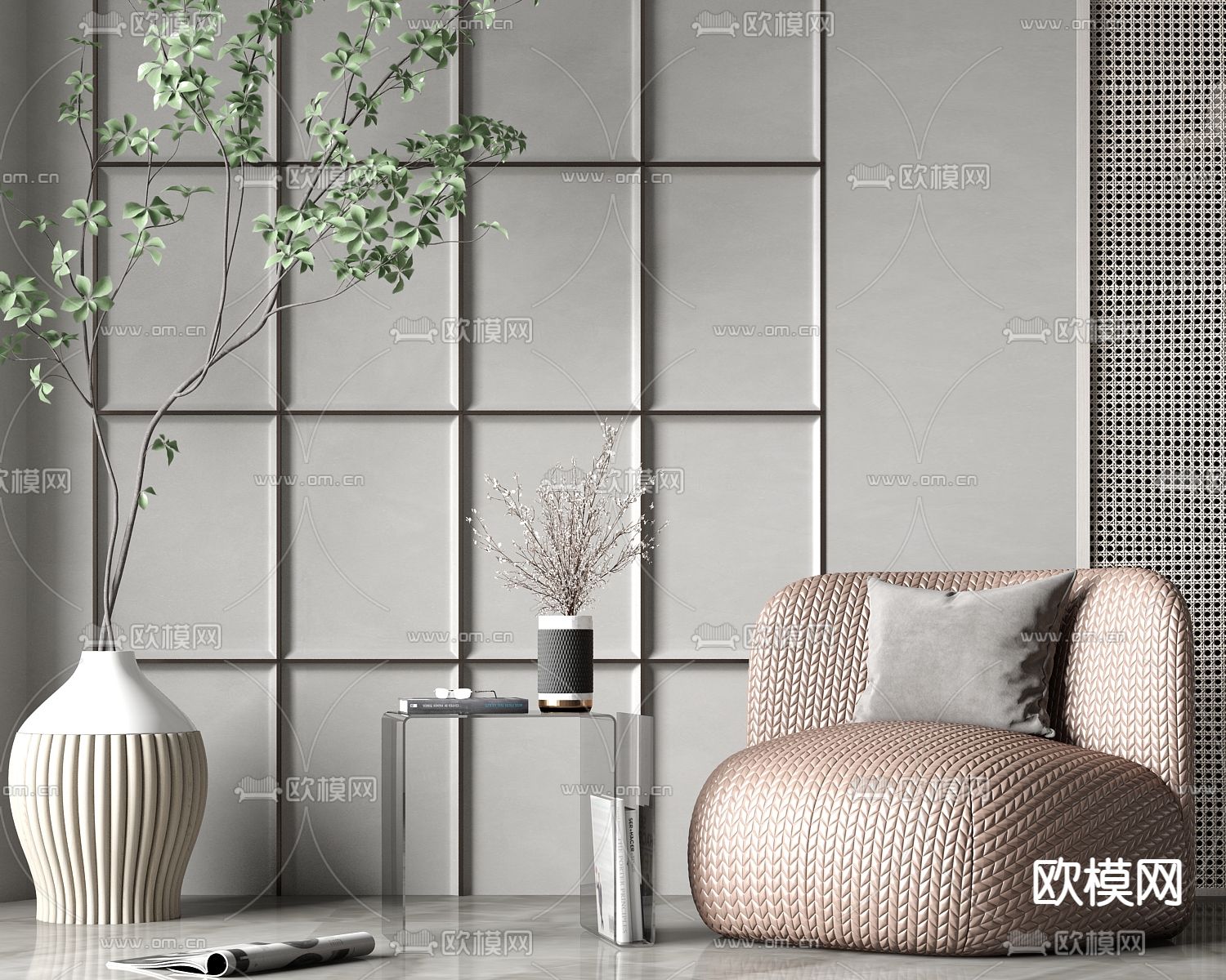 现代轻奢休闲单人沙发su模型下载（渲染图1）