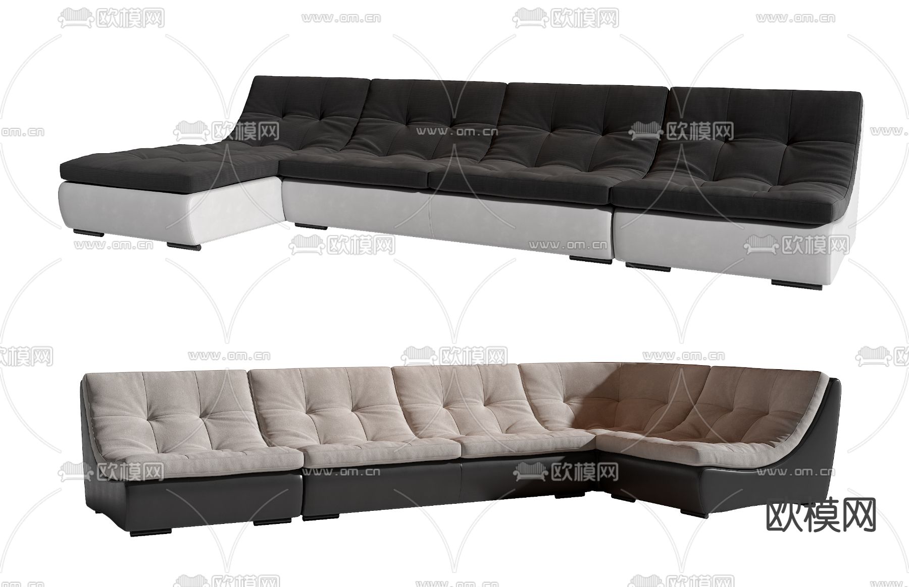 黑白转角沙发3d模型下载