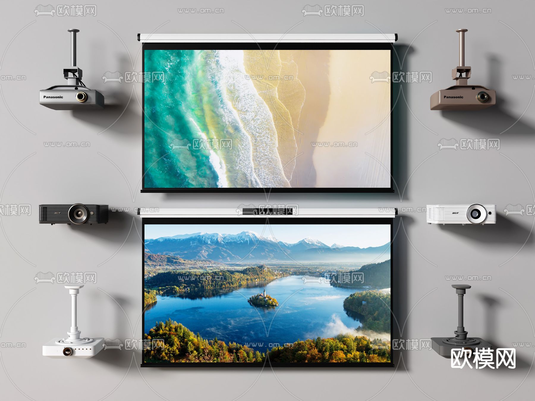 现代投影幕布 投影仪su模型下载（渲染图1）