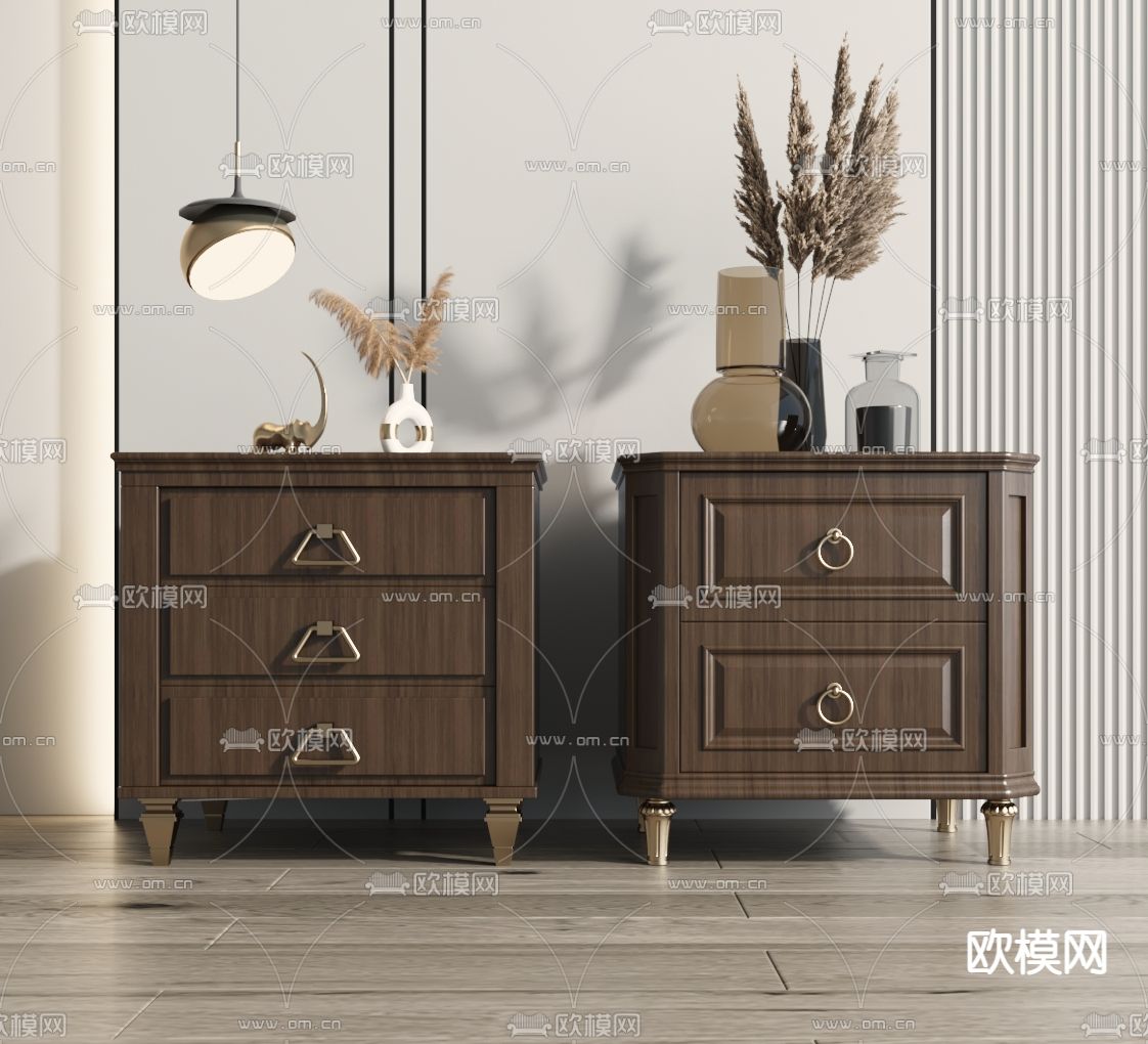 中式床头柜3d模型下载