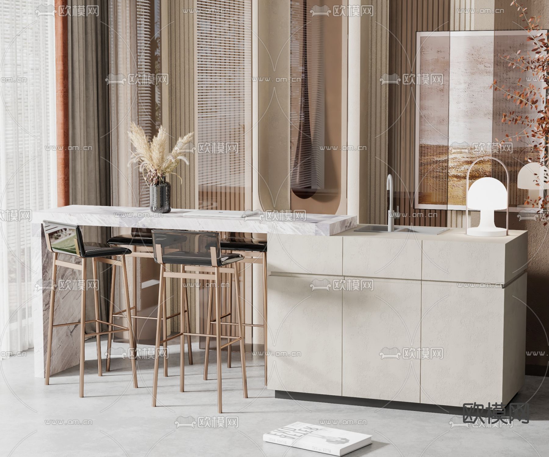现代吧台 餐桌椅3d模型下载