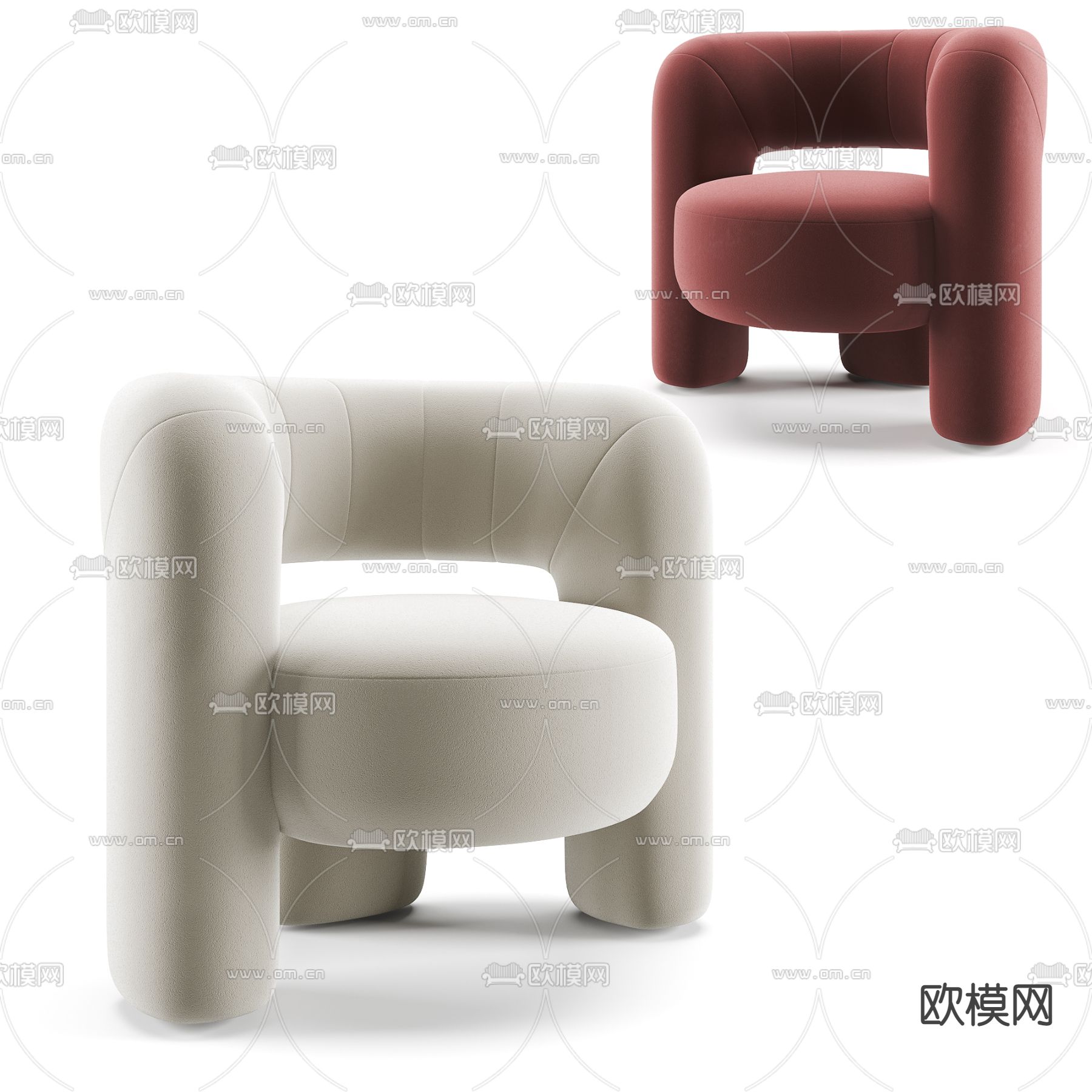 奶油风休闲椅su模型