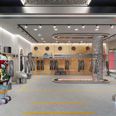  现代潮牌男装服装店su模型 