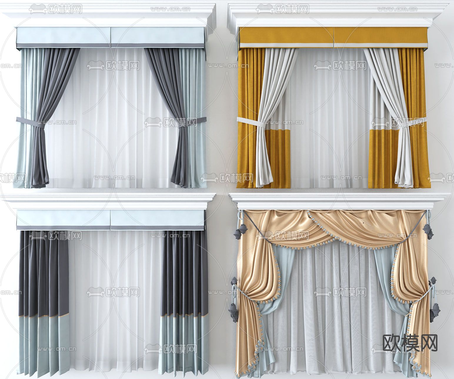 现代窗帘 窗纱3d模型下载