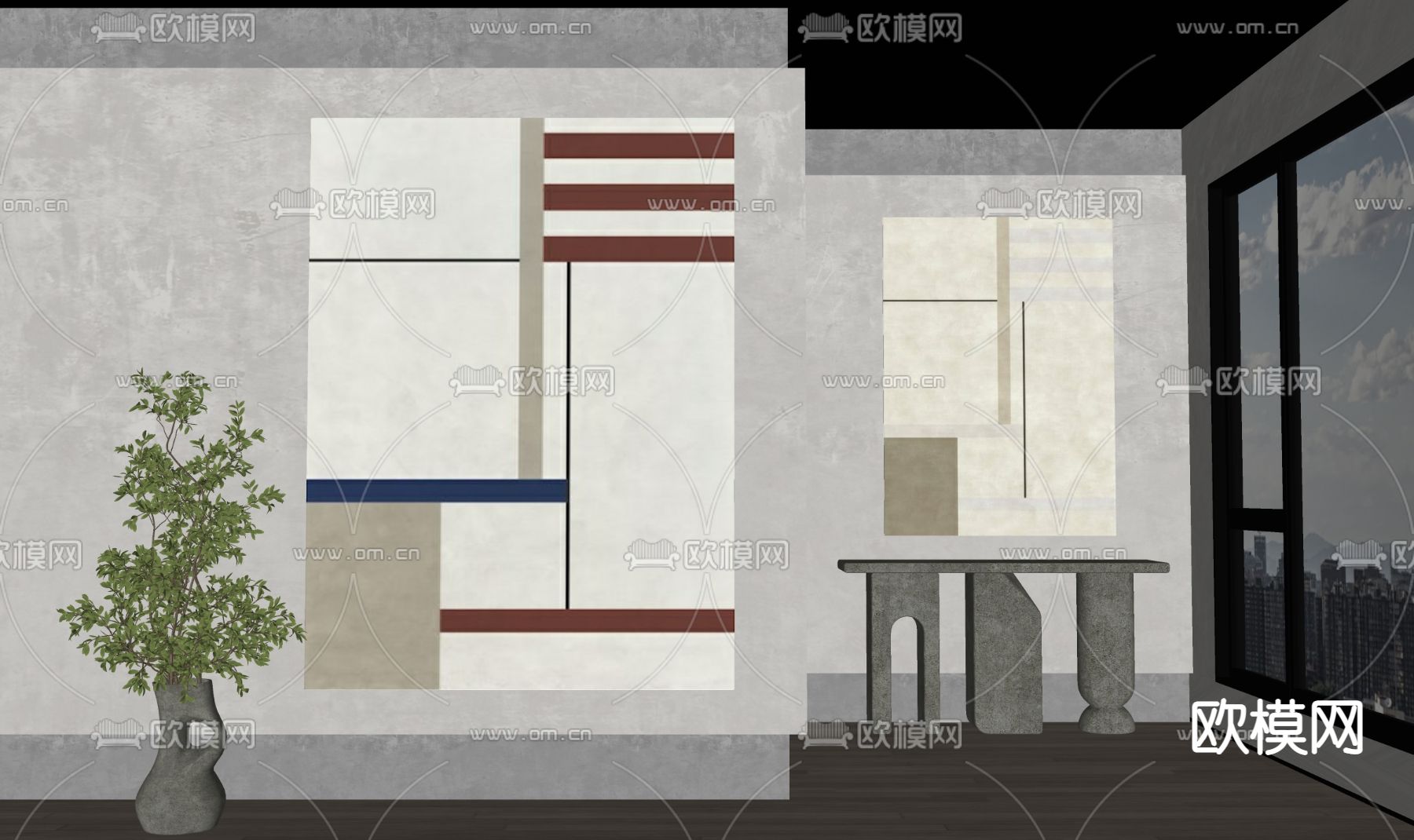 现代抽象挂画su模型下载（渲染图2）