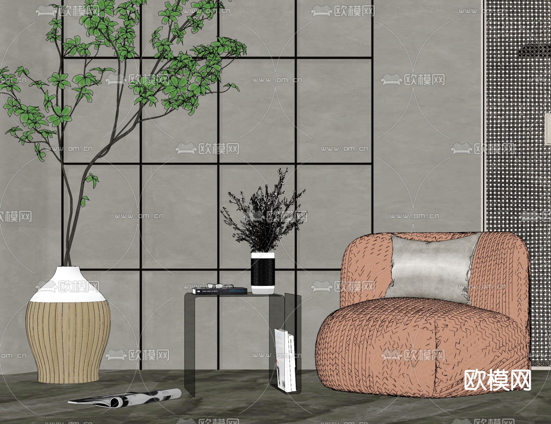 现代轻奢休闲单人沙发su模型下载（渲染图2）