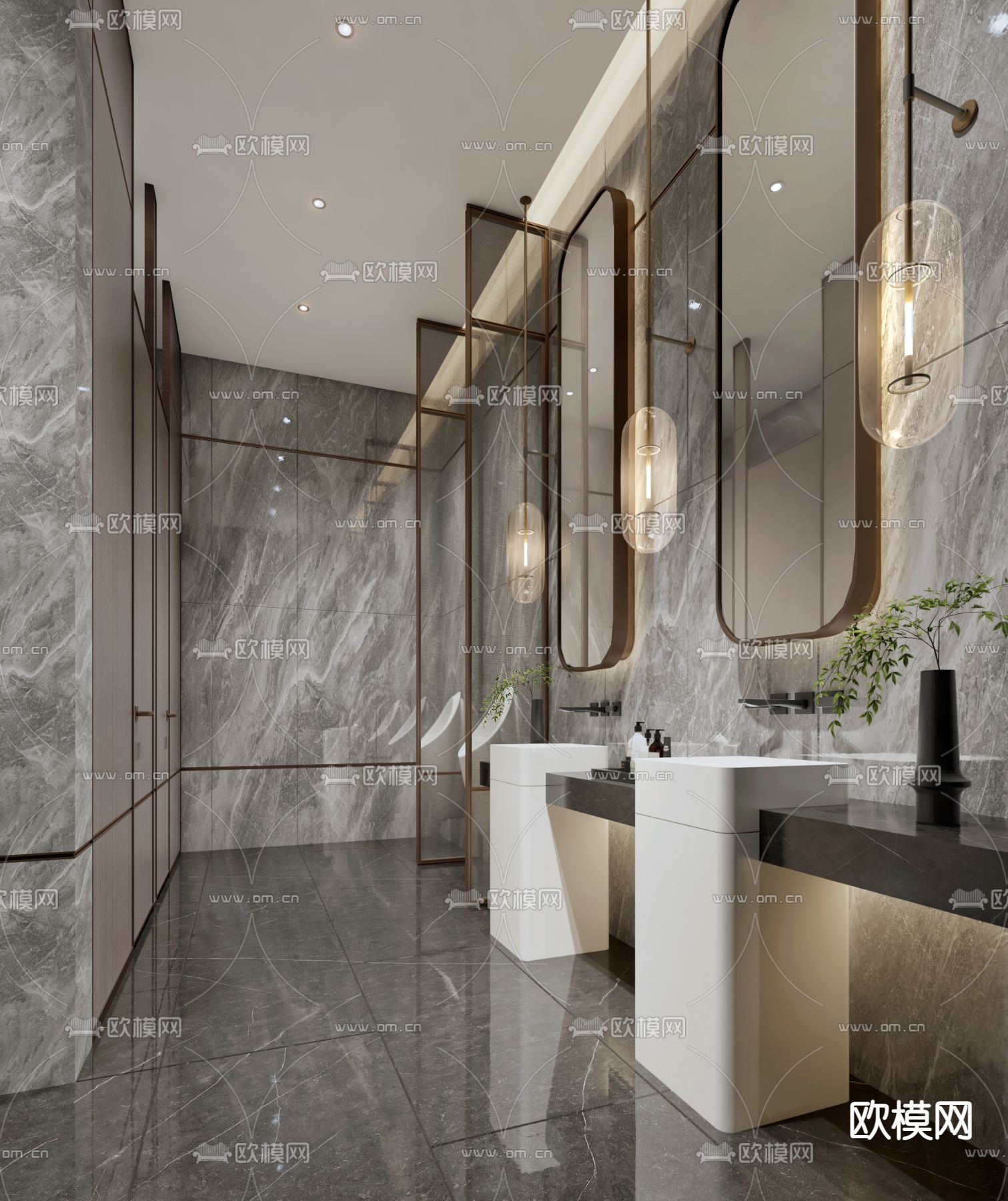 轻奢公共卫生间3d模型下载