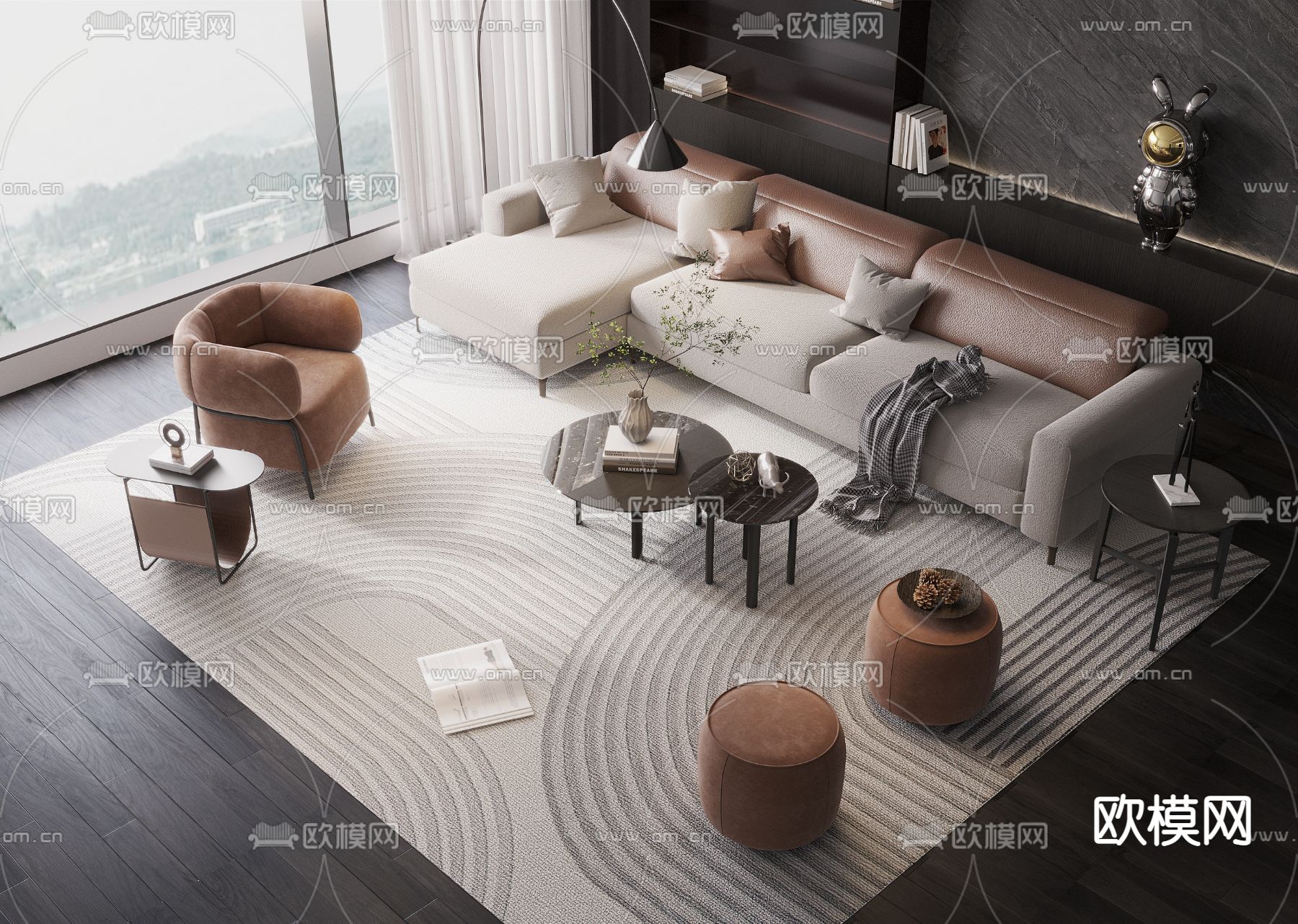 现代转角组合沙发3d模型下载_ID12182108_3dmax免费模型-欧模网