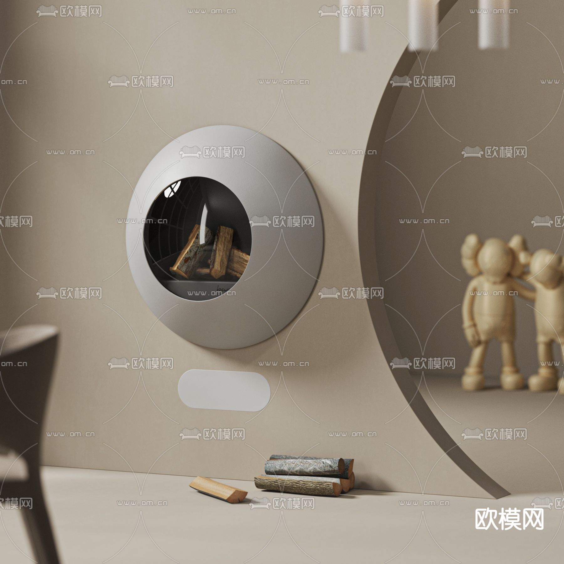 现代壁挂式 壁炉3d模型下载（渲染图2）