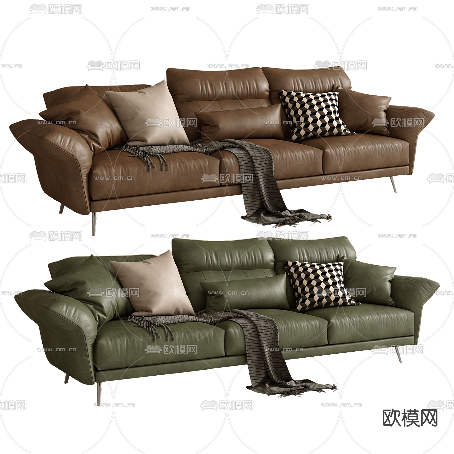 现代多人沙发 皮革沙发3d模型下载_ID12181638_3dmax免费模型-欧模网