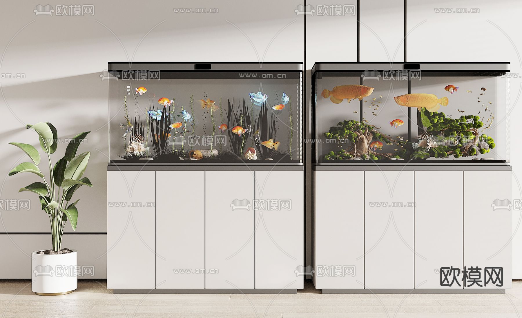 现代鱼缸 水族箱3d模型下载