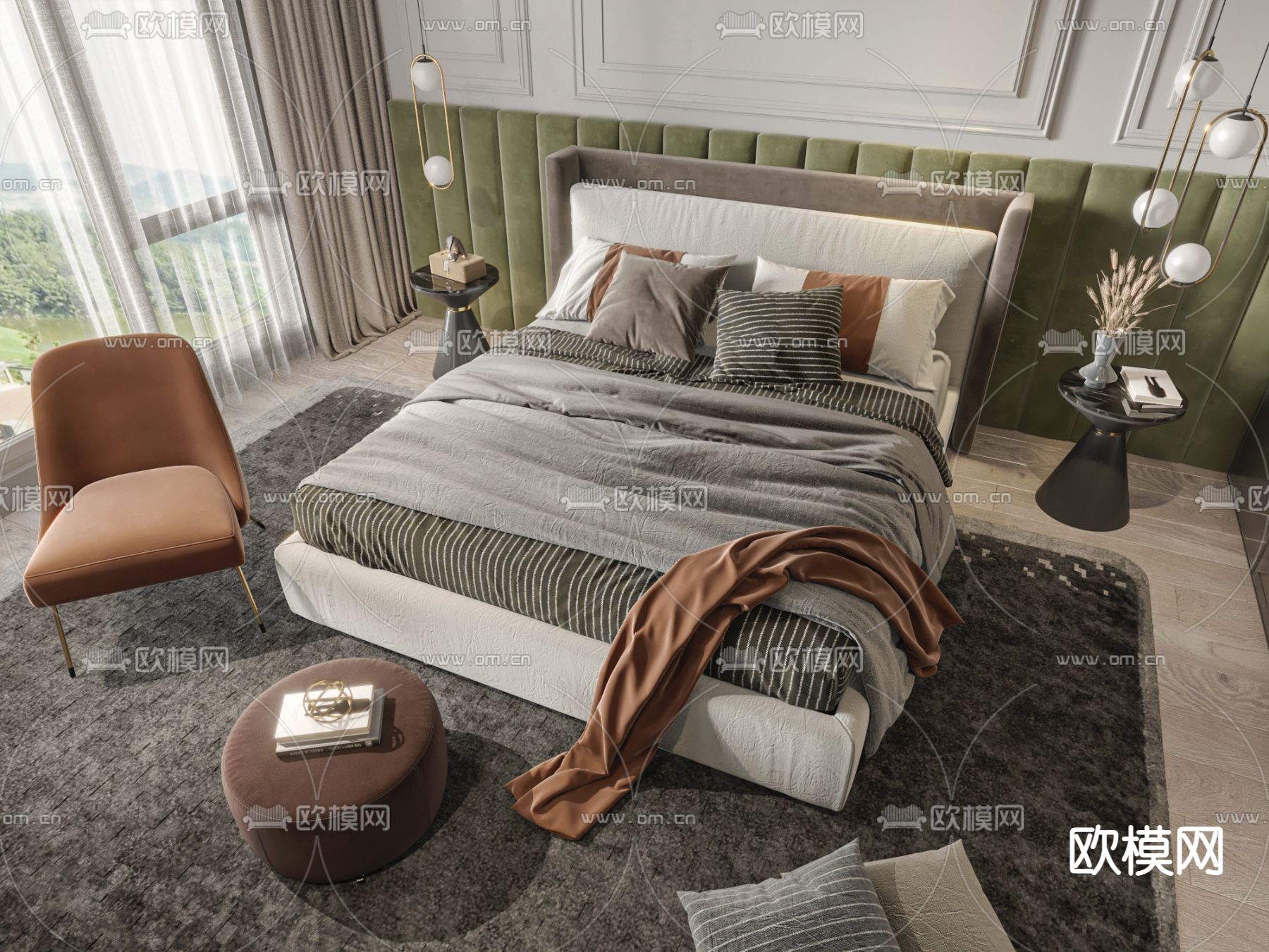 现代双人床3d模型下载