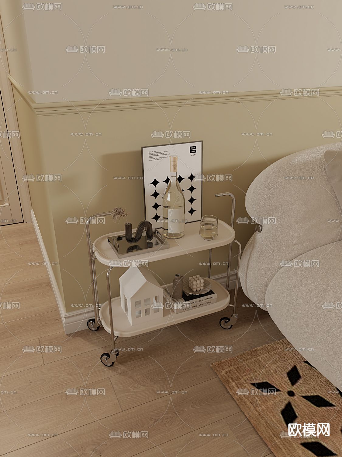 北欧ins风小推车3d模型下载（渲染图2）