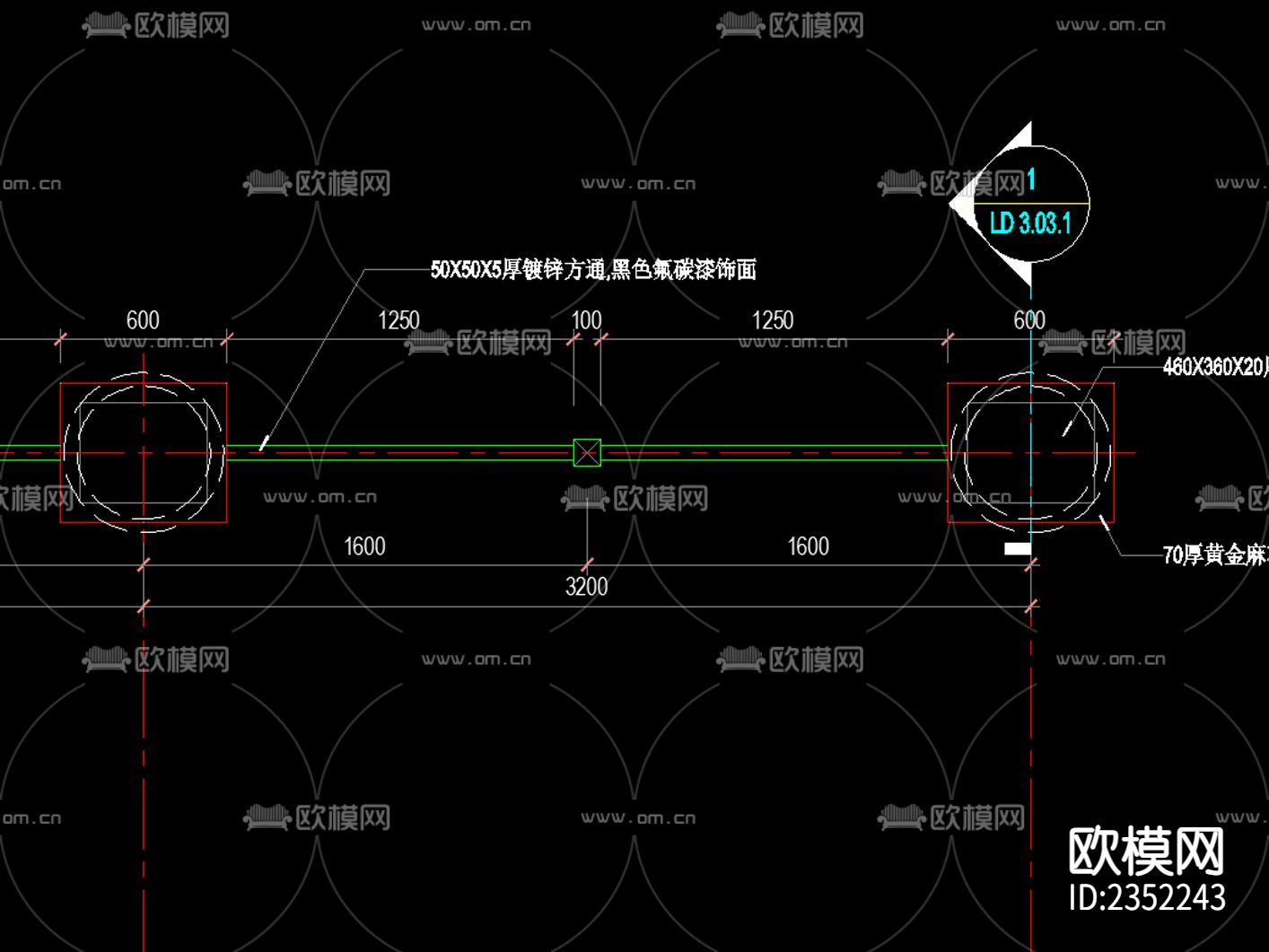 欧式花钵立柱铁艺栏杆CAD节点大样下载（渲染图2）