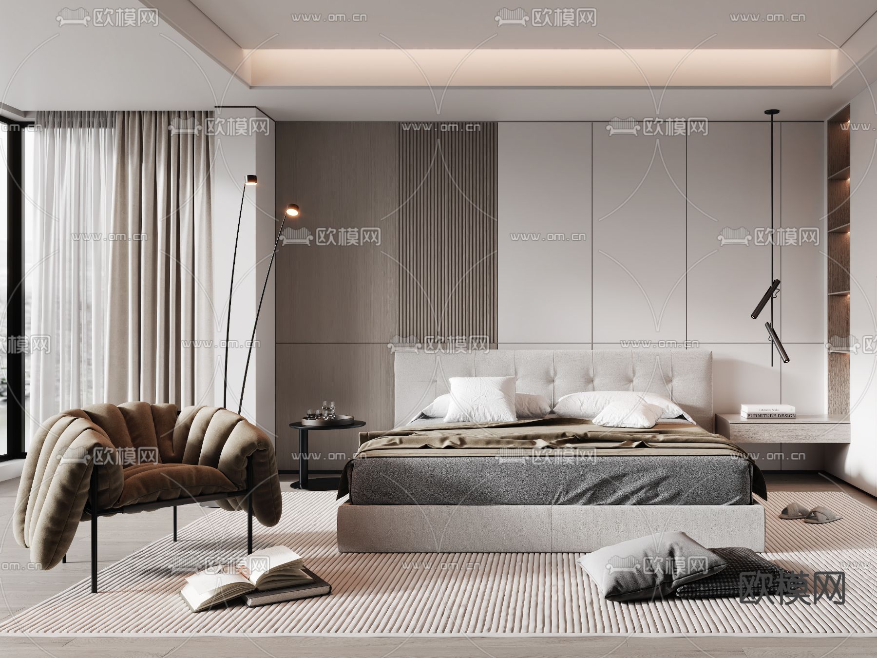 现代卧室 主人房3d模型下载（渲染图3）