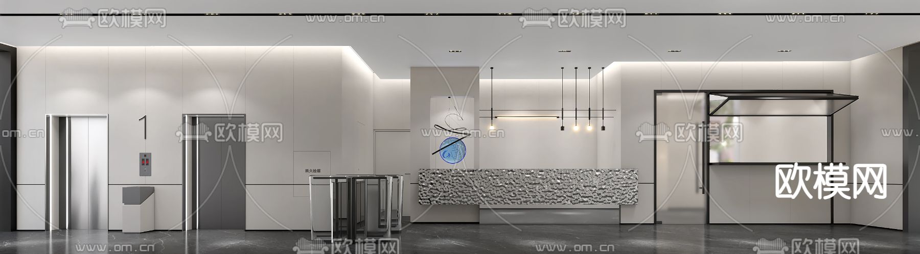 现代公司大堂 接待前台su模型下载（渲染图1）
