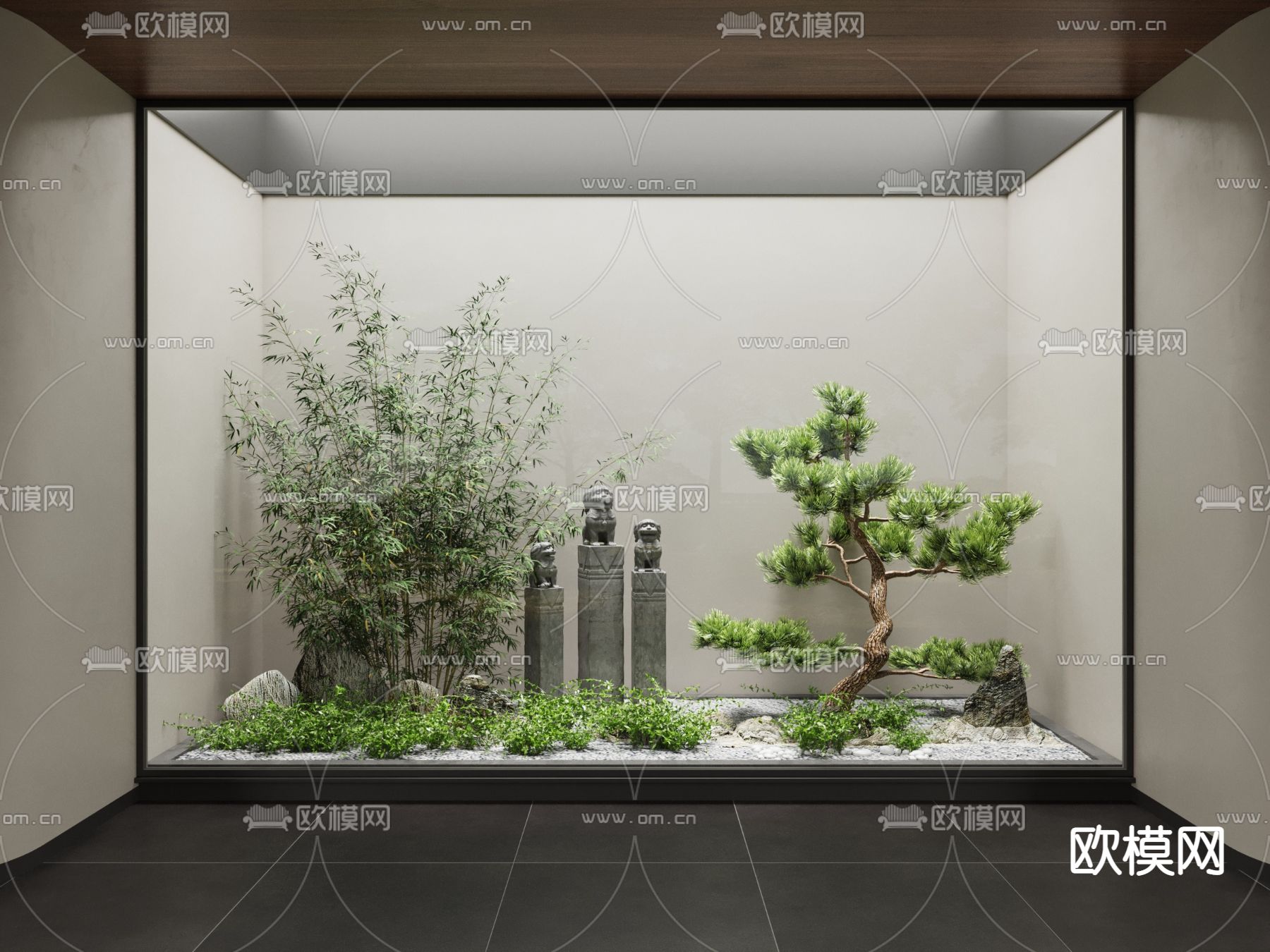 新中式竹子 松树绿植景观小品3d模型下载_ID12181542_3dmax免费模型-欧模网
