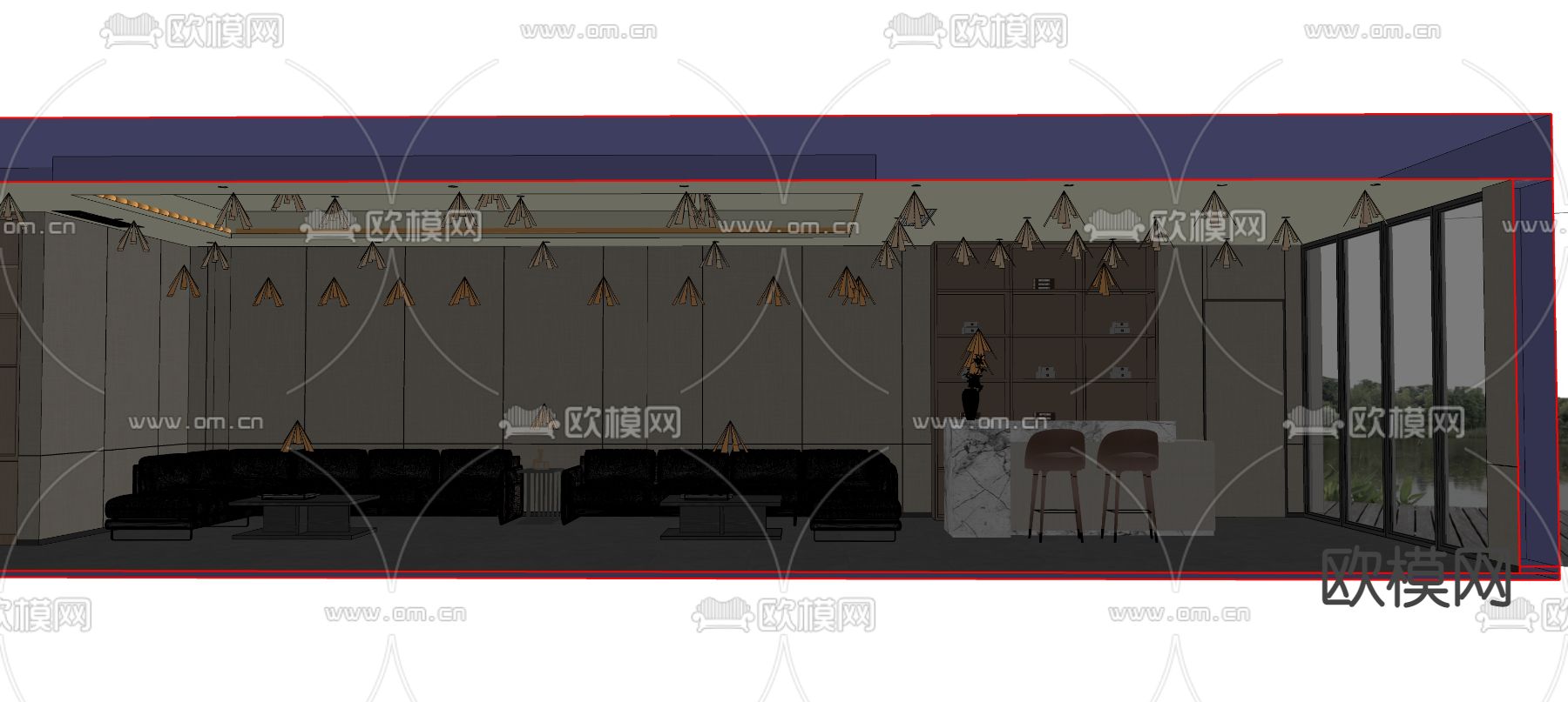 现代酒店接待室su模型下载（渲染图3）