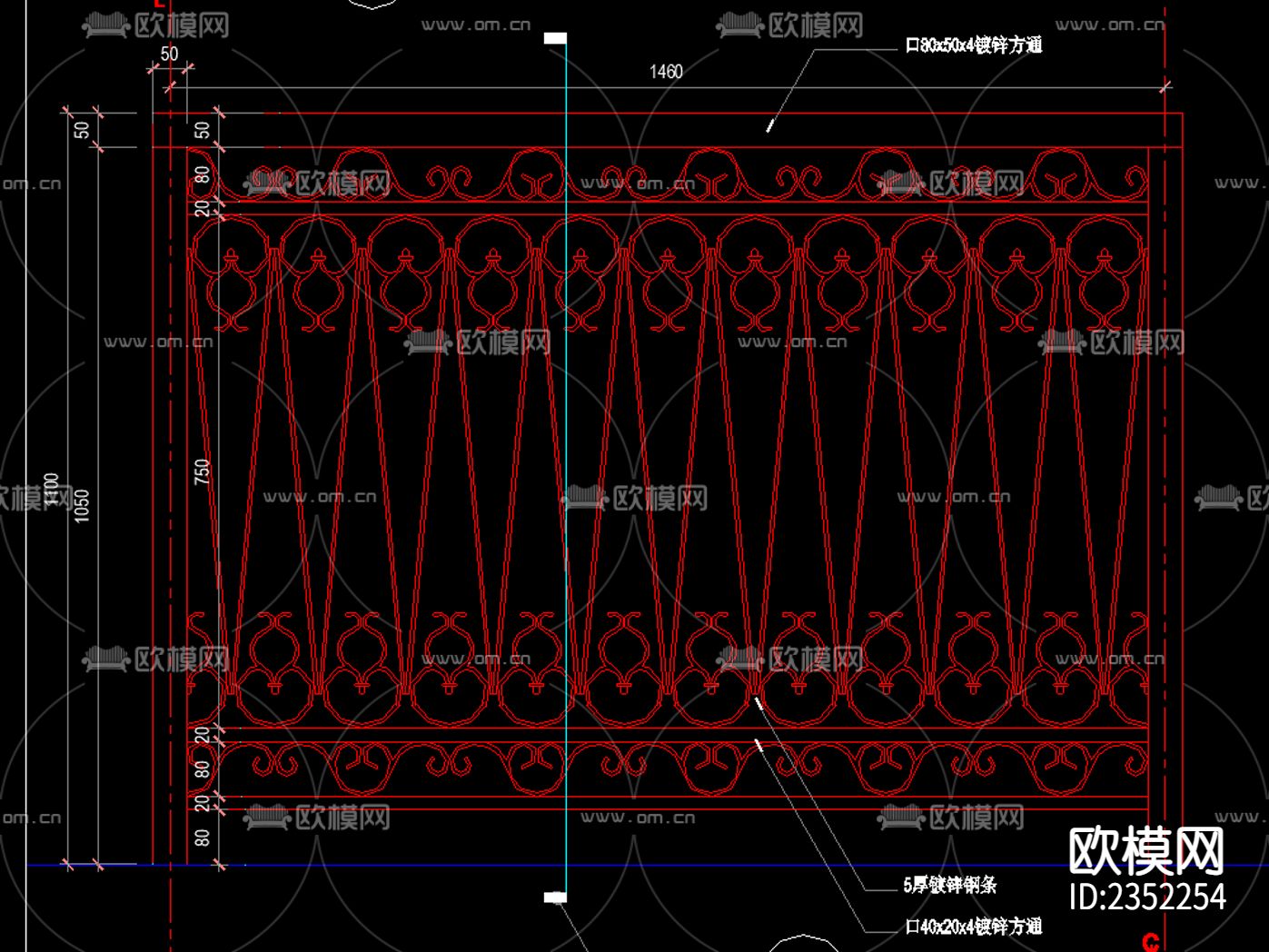 欧式铁艺栏杆CAD节点大样下载（渲染图3）