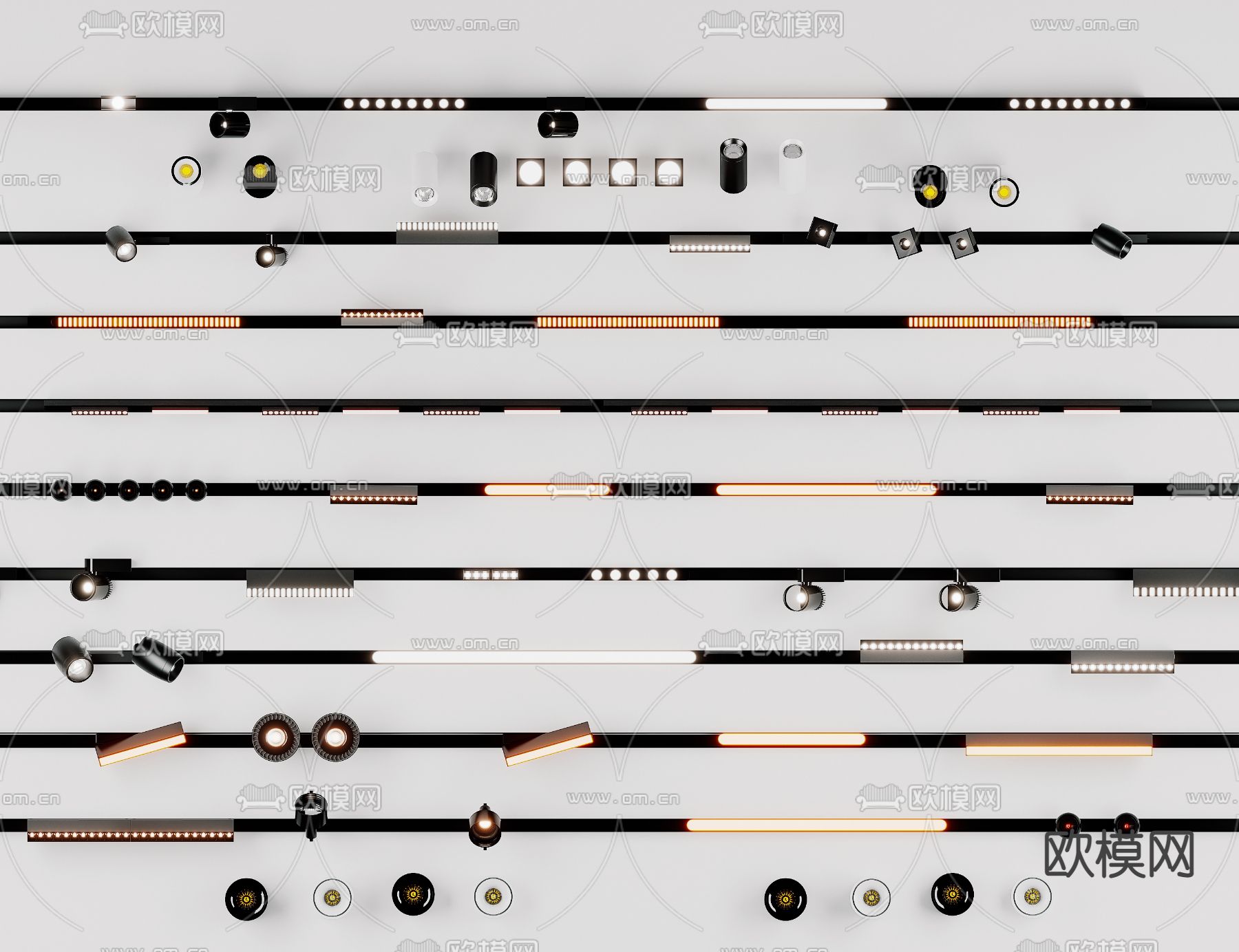 磁吸轨道灯 筒灯 射灯3d模型下载
