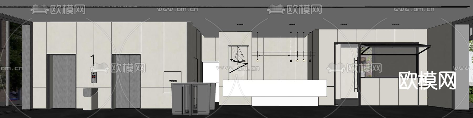 现代公司大堂 接待前台su模型下载（渲染图2）