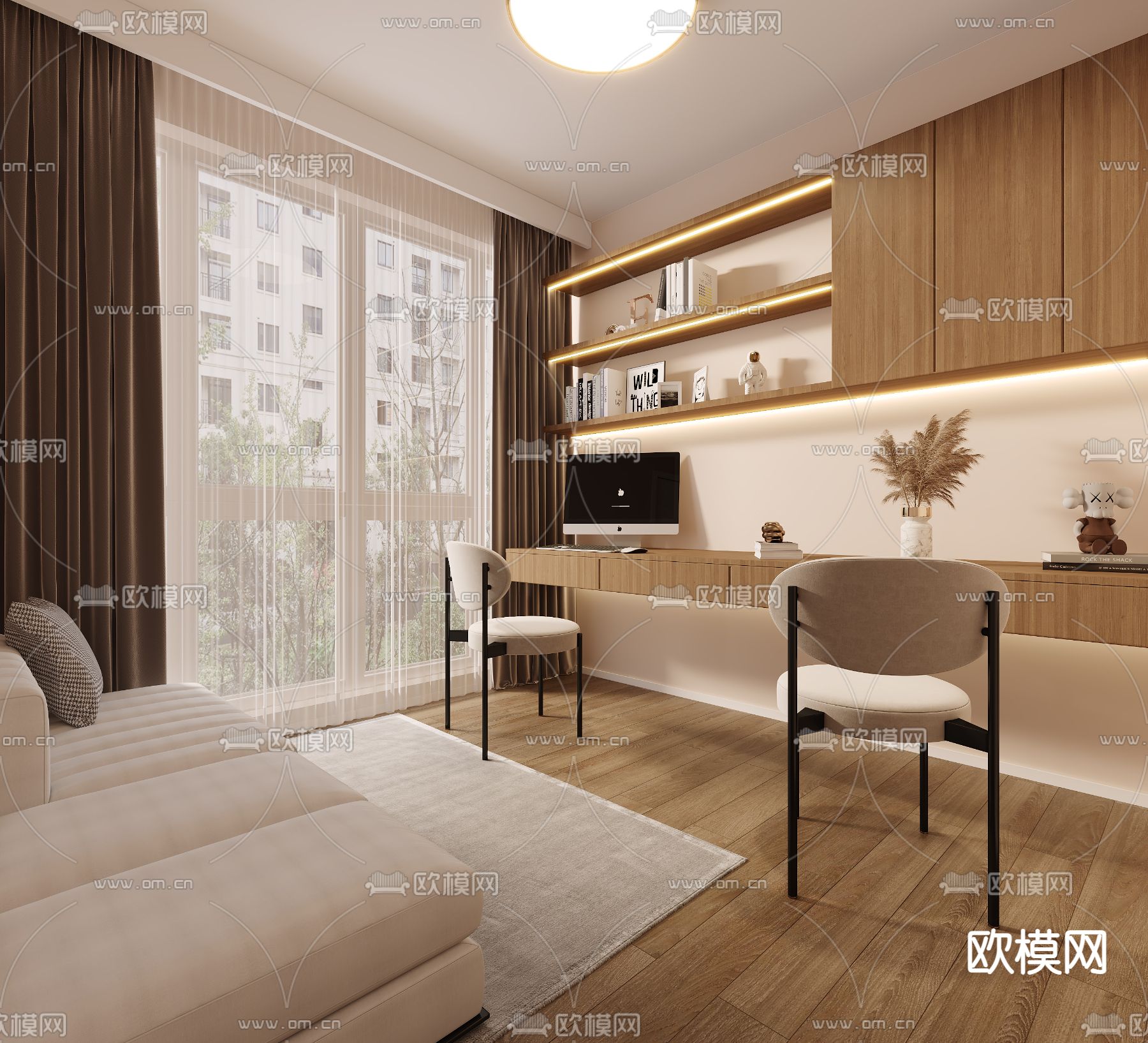 现代双人书房3d模型下载_ID12183218_3dmax免费模型-欧模网