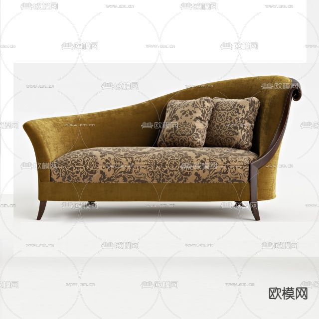 简欧创意实木布艺贵妃椅免费3d模型下载