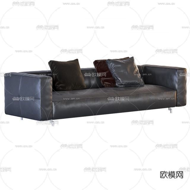 现代简约皮革双人办公沙发免费3d模型下载