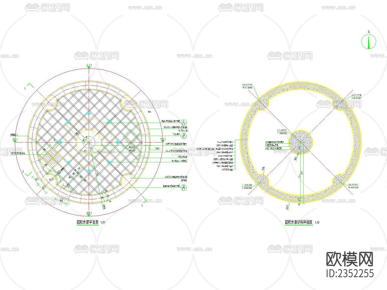 欧式圆形花钵水景CAD节点大样下载（渲染图3）