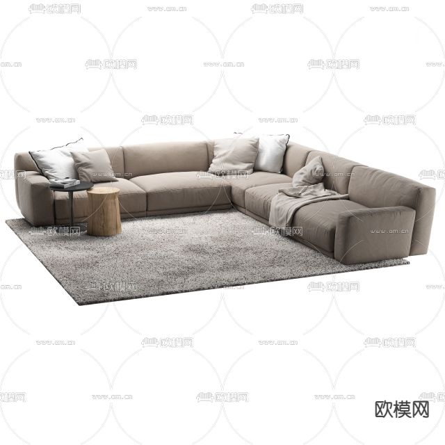 现代简约布艺转角多人沙发免费3d模型下载