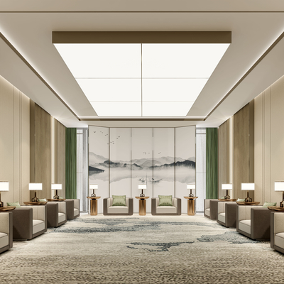  新中式贵宾接待室su模型 