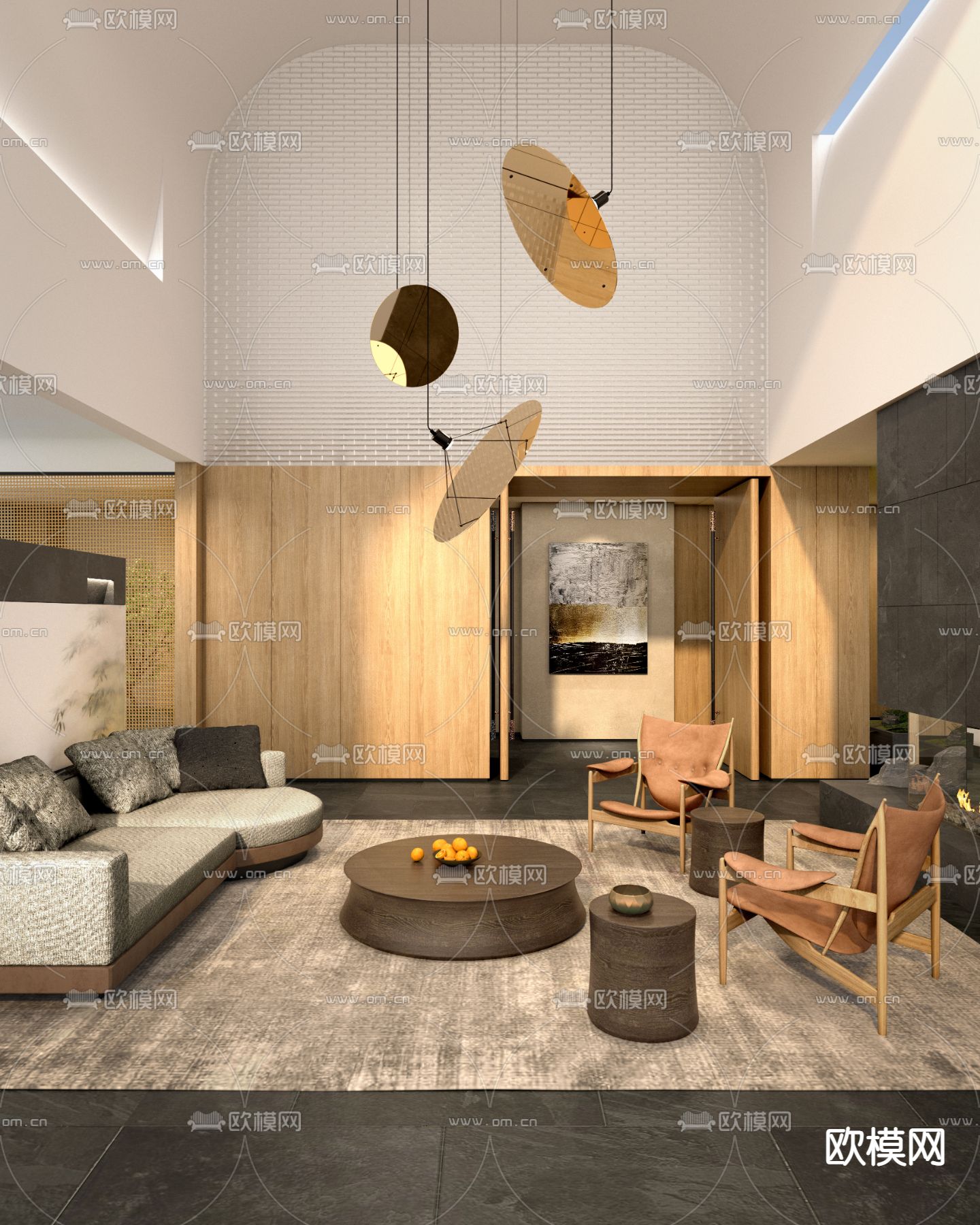 现代挑空别墅客厅su模型下载（渲染图2）