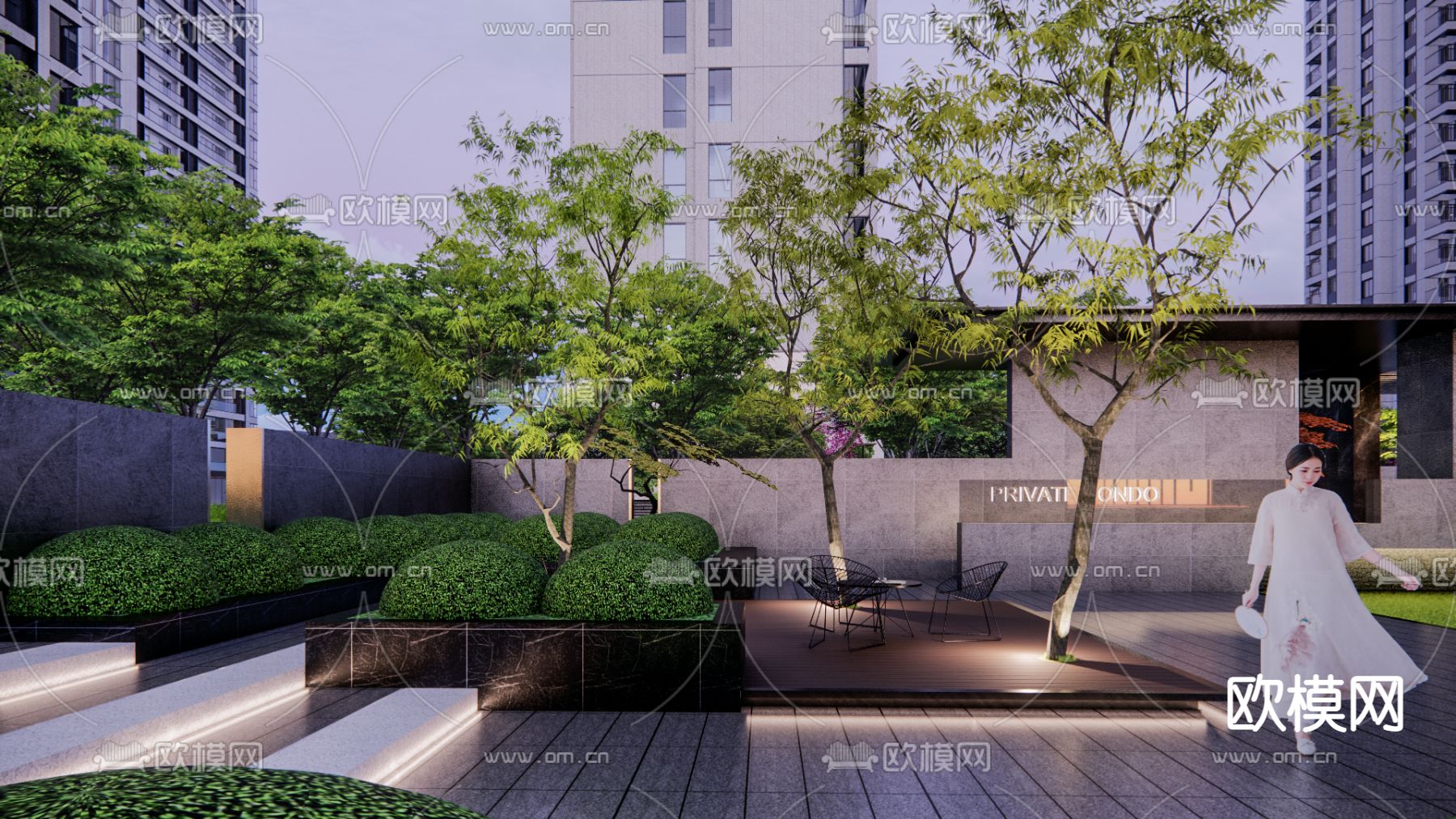 现代小区绿化园林景观su模型下载（渲染图4）