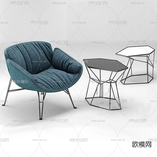 现代极简不锈钢布艺休闲桌椅免费3d模型下载
