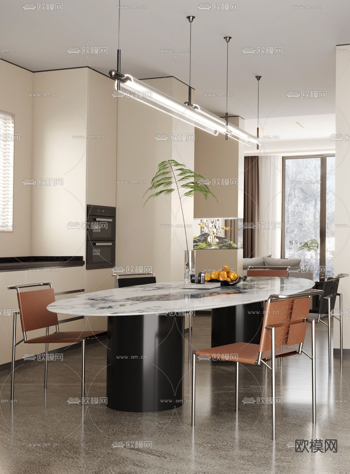 MCO STUDIO 奶油风客餐厅3d模型下载（渲染图1）