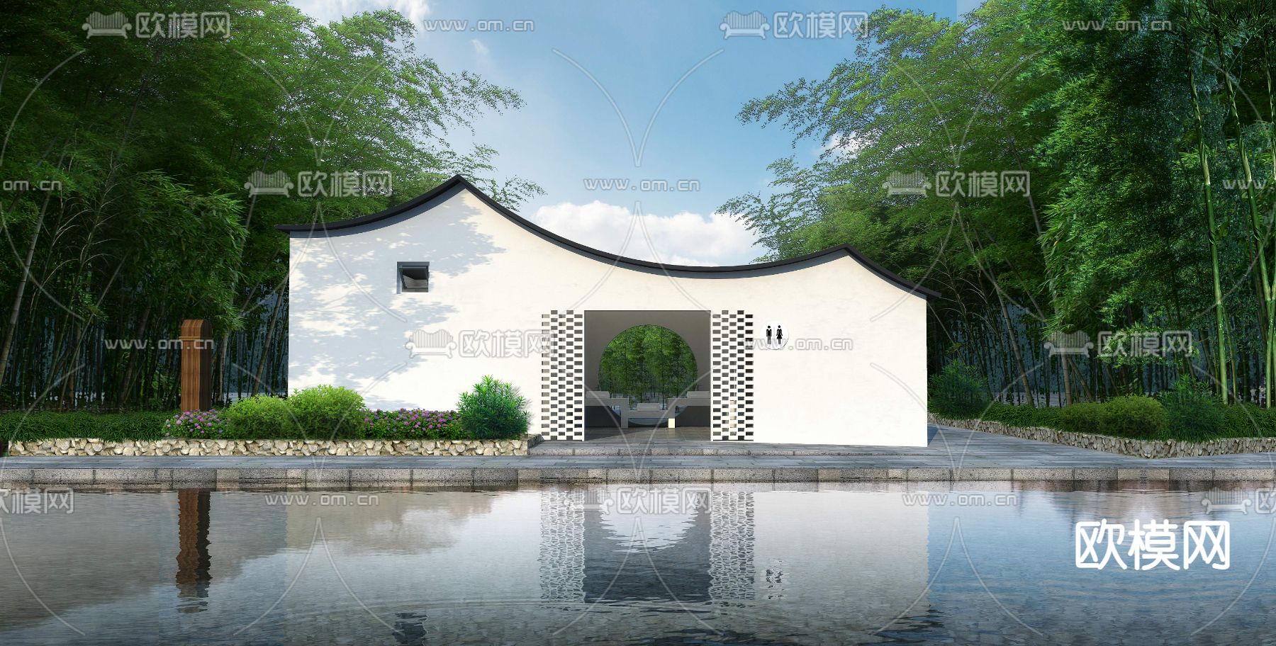 新中式公厕厕所外观psd下载